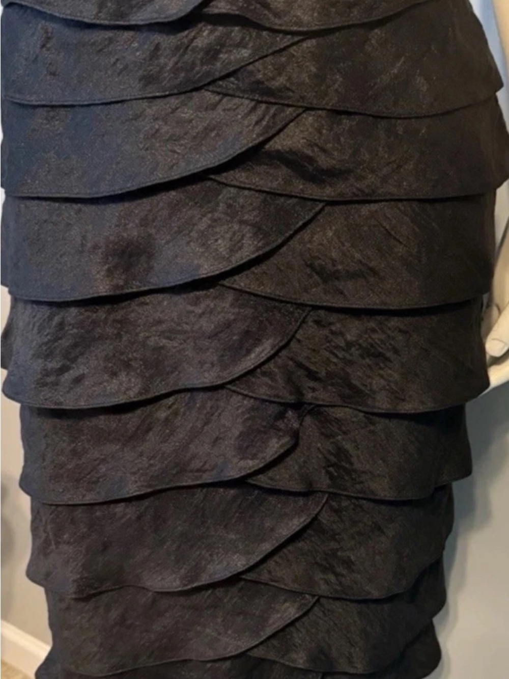 NEW! Victor Costa Black Layered Petal-Hem Midi Skirt Lined
